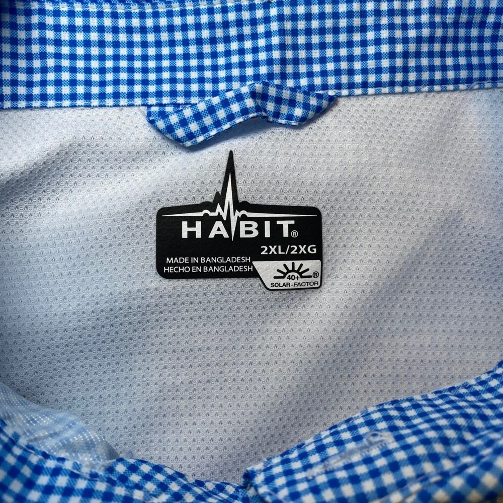 Habit River Guide Fishing Shirt Men's 2XL Blue Check Long Sleeve UPF‎ 40+